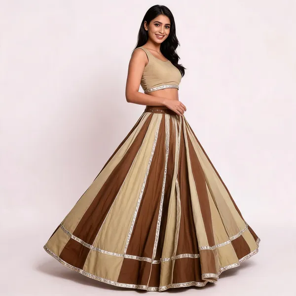 Brown_And_Beige_Flared_Lehenga_Skirt_For_Women