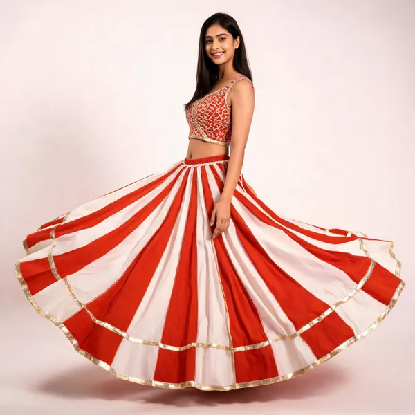 Red_And_White_Flared_Lehenga_Skirt_For_Women