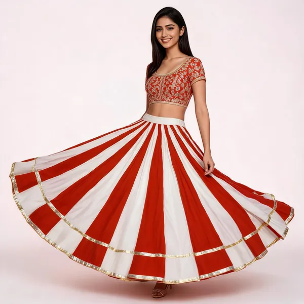 Red_And_White_Flared_Lehenga_Skirt_For_Women