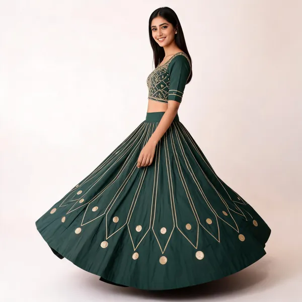 Green_Embroidered_Flared_Lehenga_Skirt_For_Women
