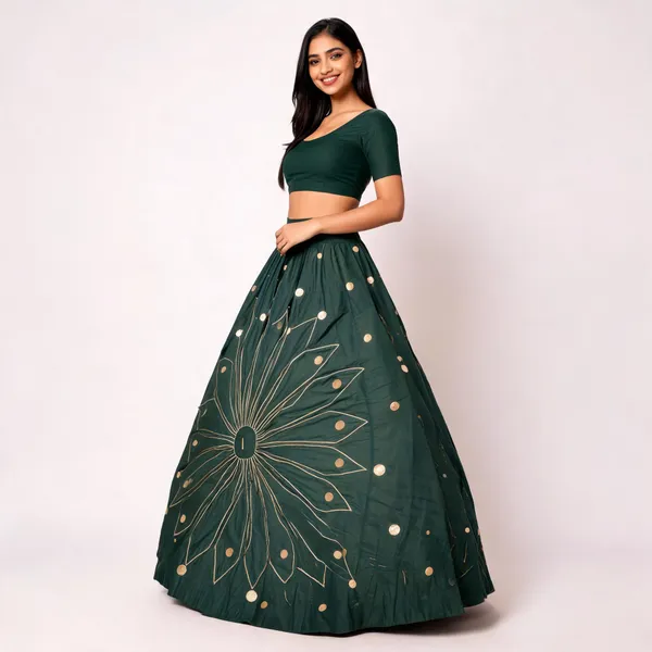 Green_Embroidered_Flared_Lehenga_Skirt_For_Women