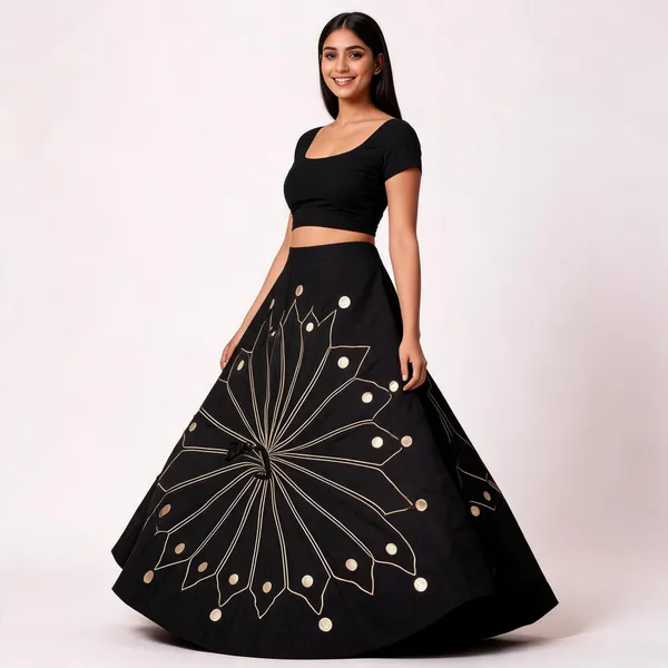 Black_Gold_Decorative_Patterned_Lehenga_Skirt
