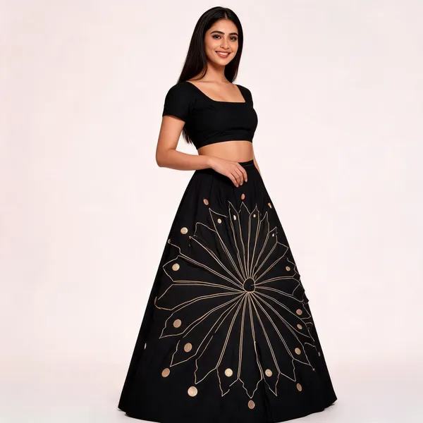 Black_Gold_Decorative_Patterned_Lehenga_Skirt