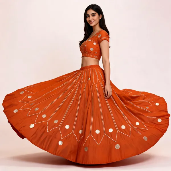 Orange_Embroidered_Flared_Lehenga_Skirt_For_Women