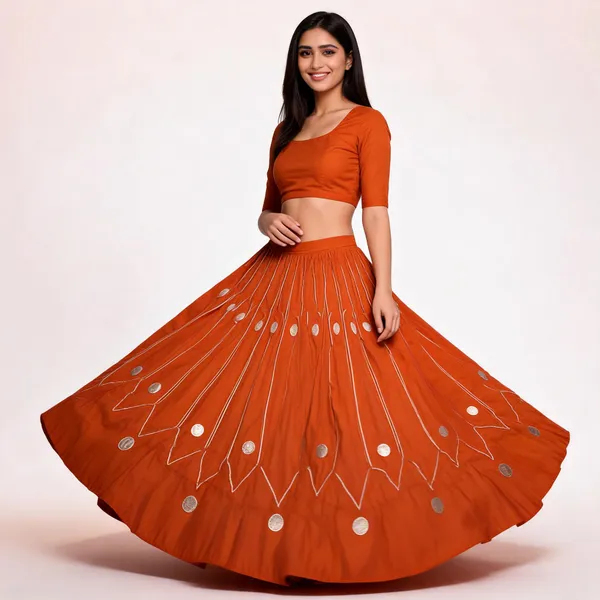 Orange_Embroidered_Flared_Lehenga_Skirt_For_Women