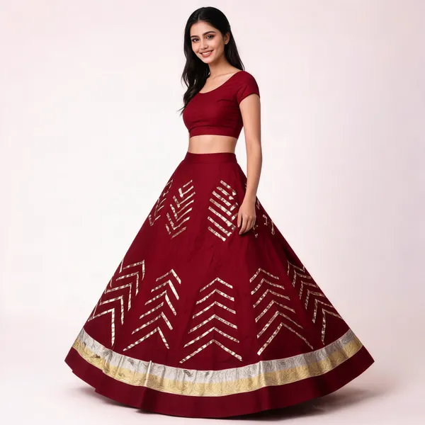 Maroon_Flared_Embellished_Lehenga_Skirt_For_Women