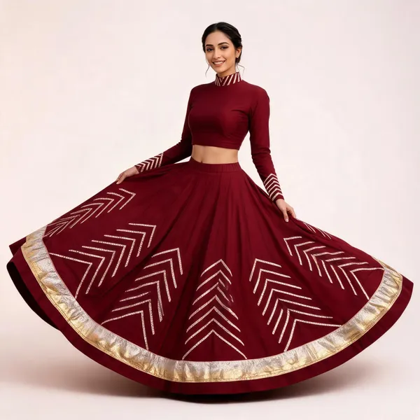 Maroon_Embroidered_Flared_Lehenga_Choli_For_Women