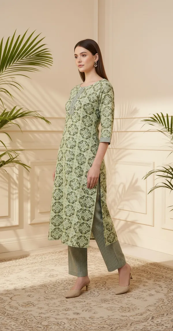 Green_Printed_Straight_Kurta_Set_For_Women