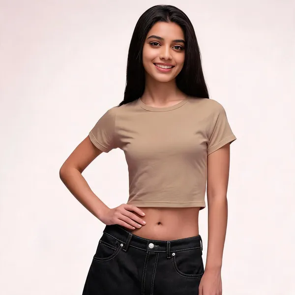Beige_Fitted_Crop_T-Shirt_For_Women