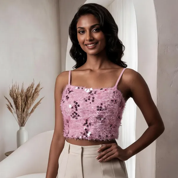 Pink_Sequin_Slim_Fit_Crop_Top_For_Women