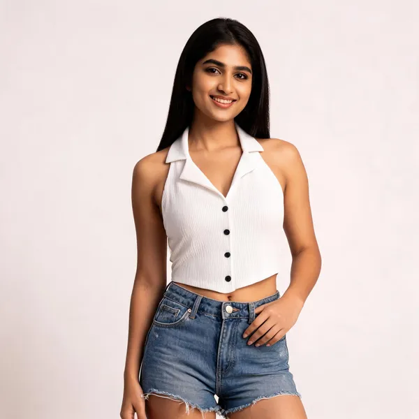White_Ribbed_Fitted_Crop_Top_For_Women