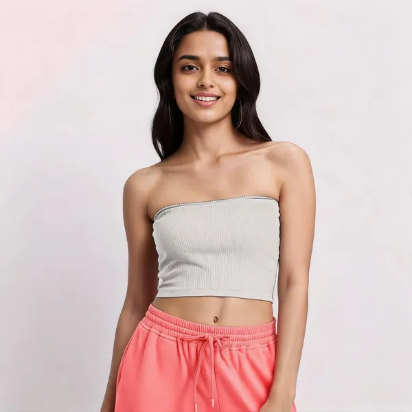 White_Ribbed_Knit_Bandeau_Crop_Top_For_Women