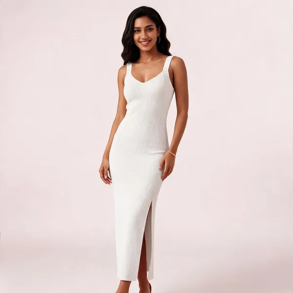 White_Ribbed_Bodycon_Midi_Dress_For_Women