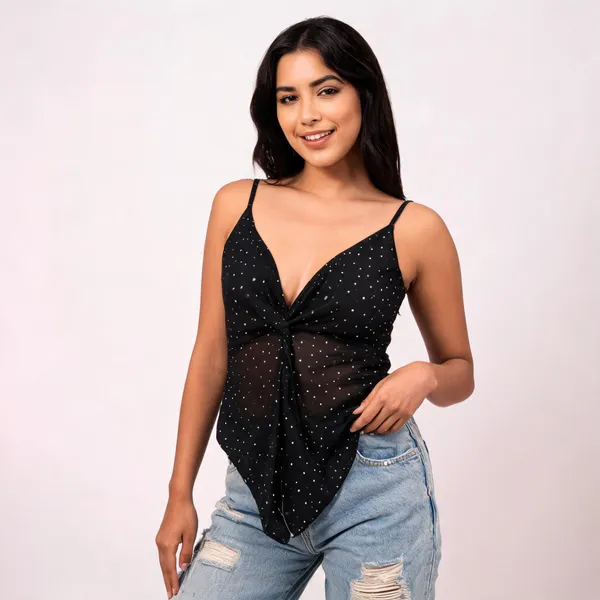 Black_Polka_Dot_Tie_Front_Cami_Top_For_Women