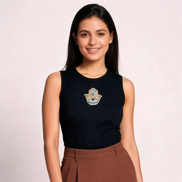Black_Ribbed_Sleeveless_Top_For_Women