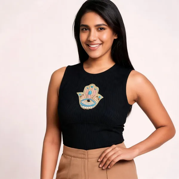 Black_Ribbed_Sleeveless_Top_For_Women