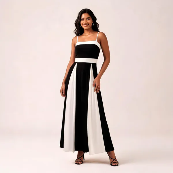 Black_And_White_Color_Block_Maxi_Dress_For_Women
