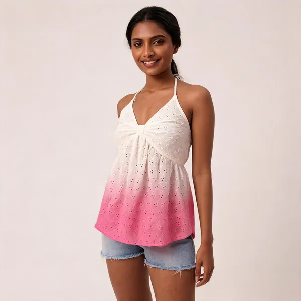 White_Pink_Eyelet_Halter_Top_For_Women