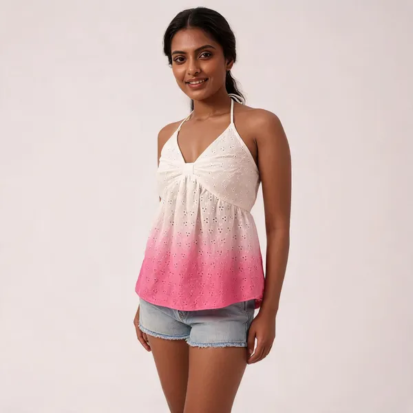 White_Pink_Eyelet_Halter_Top_For_Women