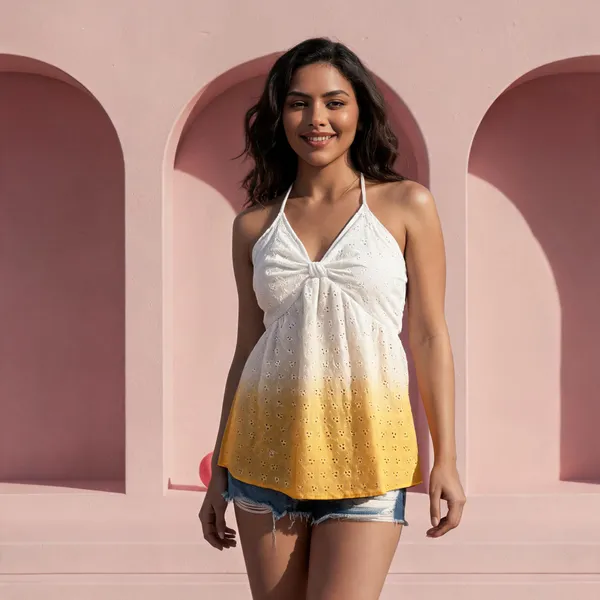 White_Yellow_Eyelet_Halter_Top_For_Women