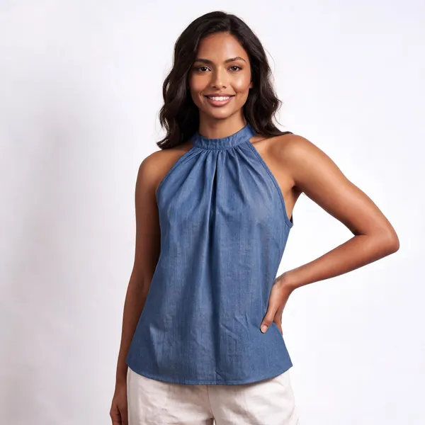 Blue_Halter_Neck_Sleeveless_Top_For_Women