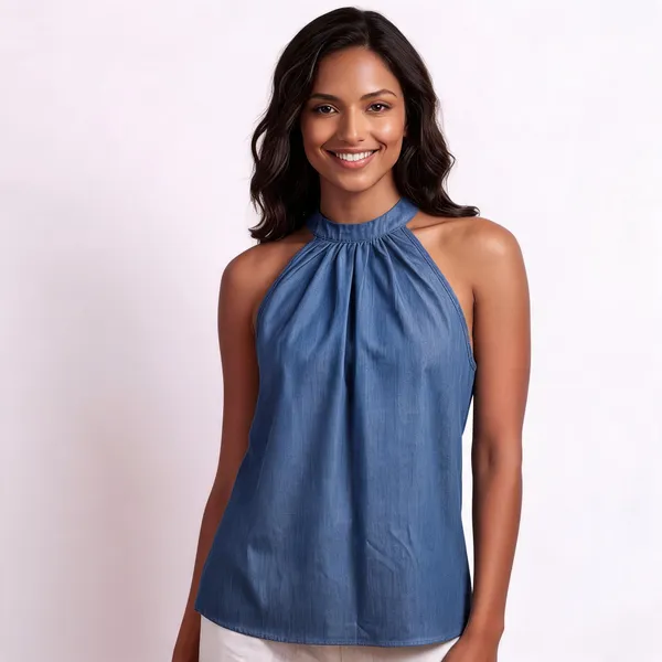 Blue_Halter_Neck_Sleeveless_Top_For_Women