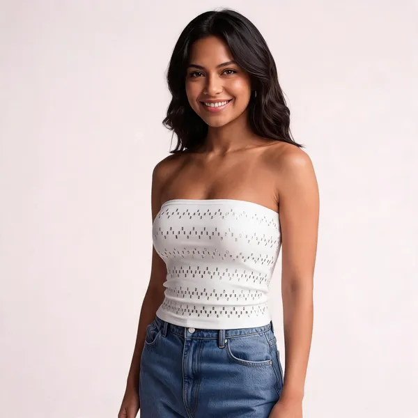 White_Embellished_Fitted_Tube_Top_For_Women