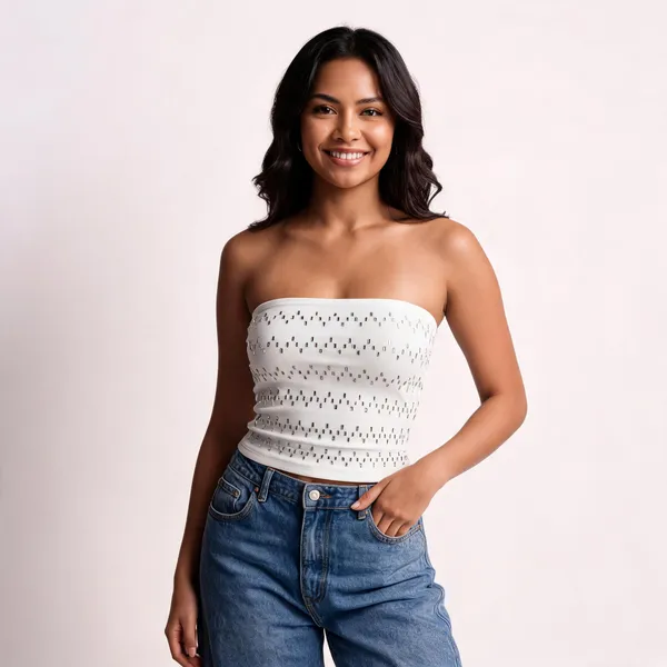 White_Embellished_Fitted_Tube_Top_For_Women