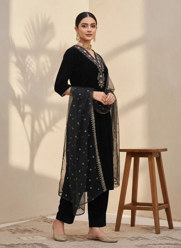 Black_Velvet_Straight_Kurta_Set_For_Women