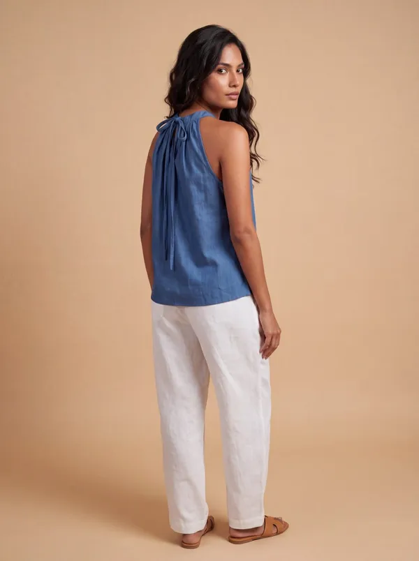 Blue_Halter_Neck_Sleeveless_Top_For_Women
