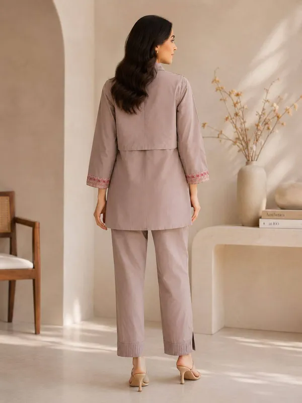 Taupe_Embroidered_Kurta_Pant_Set_For_Women