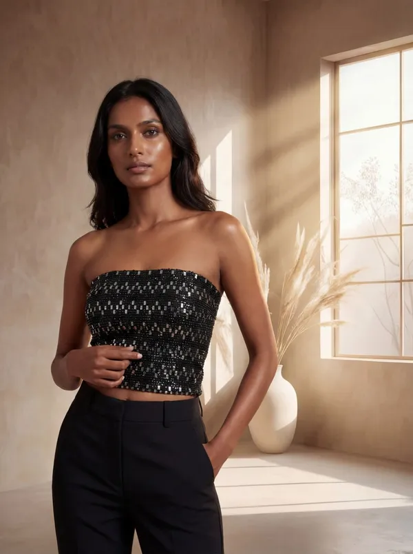 Black_Sequin_Strapless_Crop_Top_For_Women