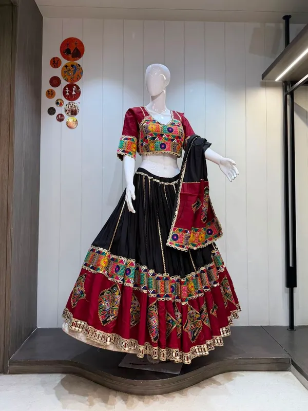 Black_And_Maroon_Embroidered_Lehenga_Choli_Set_For_Women
