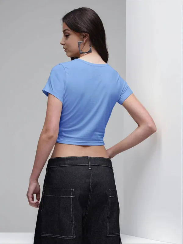 Blue_Slim_Fit_Short_Sleeve_Crop_Top_For_Women