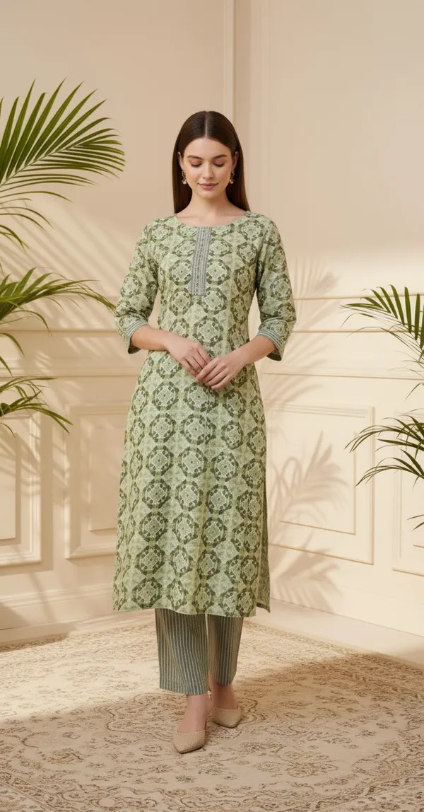 Green_Printed_Straight_Kurta_Set_For_Women