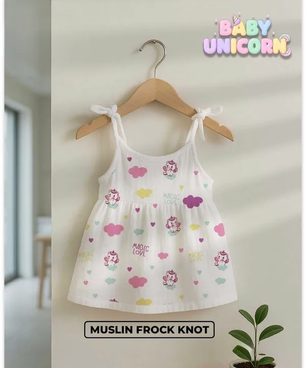 White_Muslin_Unicorn_Print_Sleeveless_Frock_For_Baby_Girls