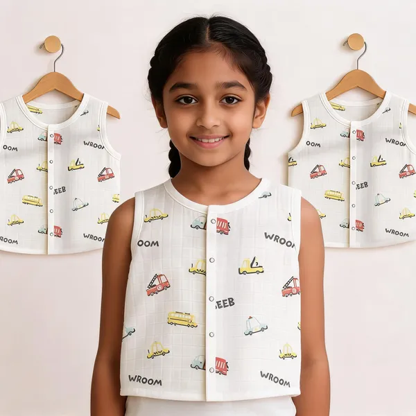 White_Muslin_Vehicle_Print_Sleeveless_Jhabla_For_Babies_Pack_Of_3