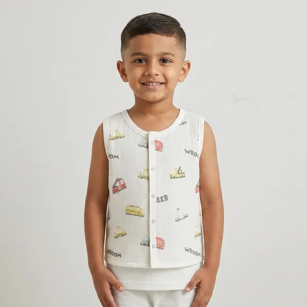 White_Muslin_Vehicle_Print_Sleeveless_Jhabla_For_Babies_Pack_Of_3