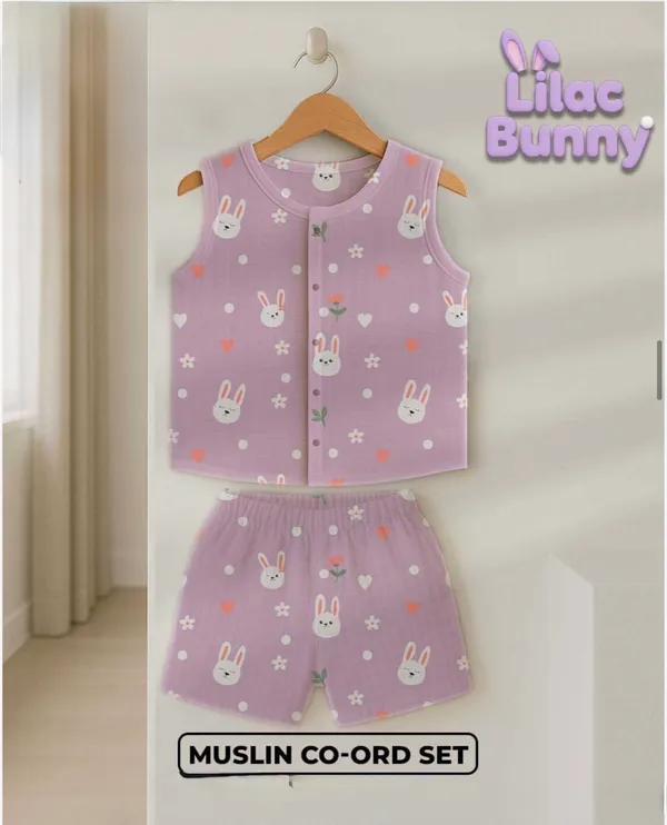 Lilac_Muslin_Bunny_Print_Sleeveless_Co-Ord_Set_For_Kids