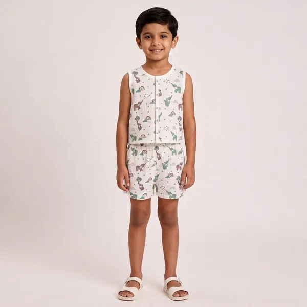 White_Muslin_Animal_Print_Sleeveless_Co-Ord_Set_For_Babies