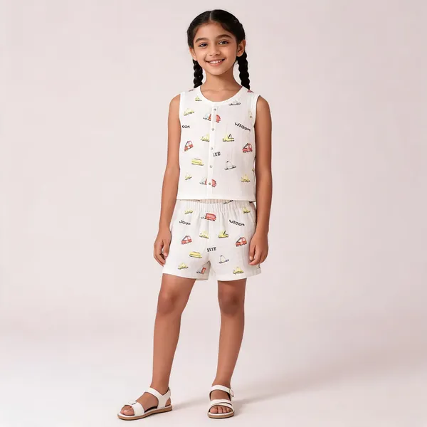 White_Muslin_Vehicle_Print_Sleeveless_Co-Ord_Set_For_Babies