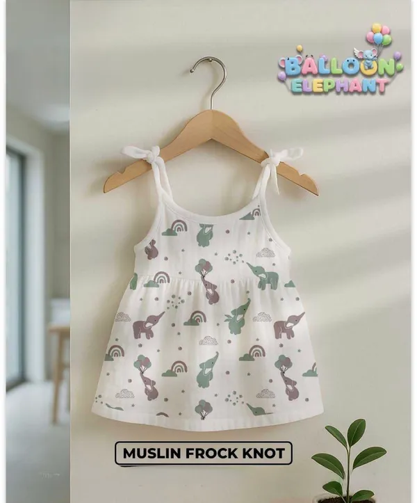 White_Muslin_Elephant_Print_Sleeveless_Frock_For_Baby_Girls