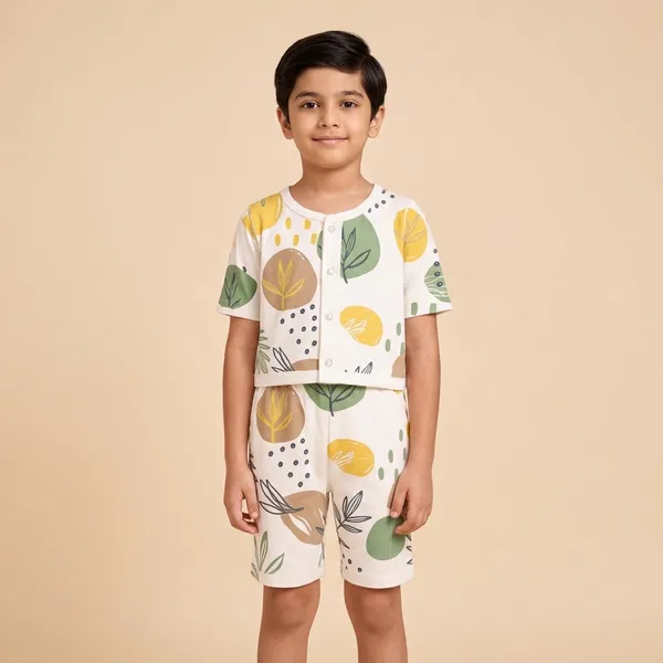 White_Muslin_Citrus_Print_Short_Sleeve_Night_Suit_Set_For_Babies