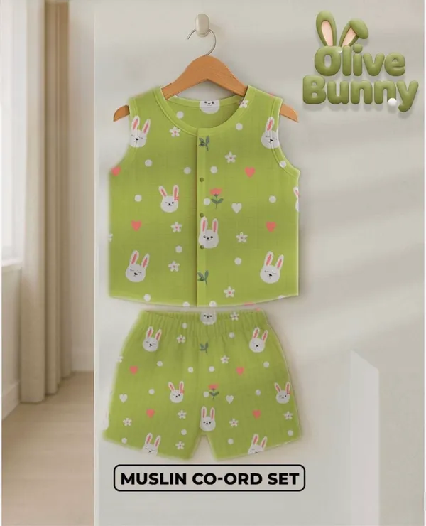 Green_Muslin_Sleeveless_Bunny_Print_Co-Ord_Set_For_Babies