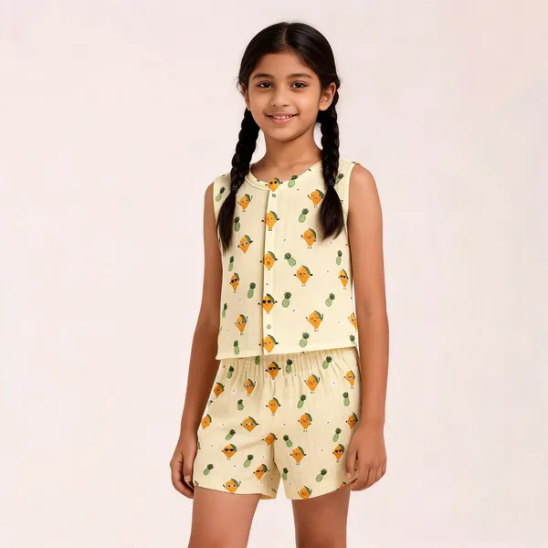 Cream_Muslin_Printed_Sleeveless_Co-Ord_Set_For_Babies