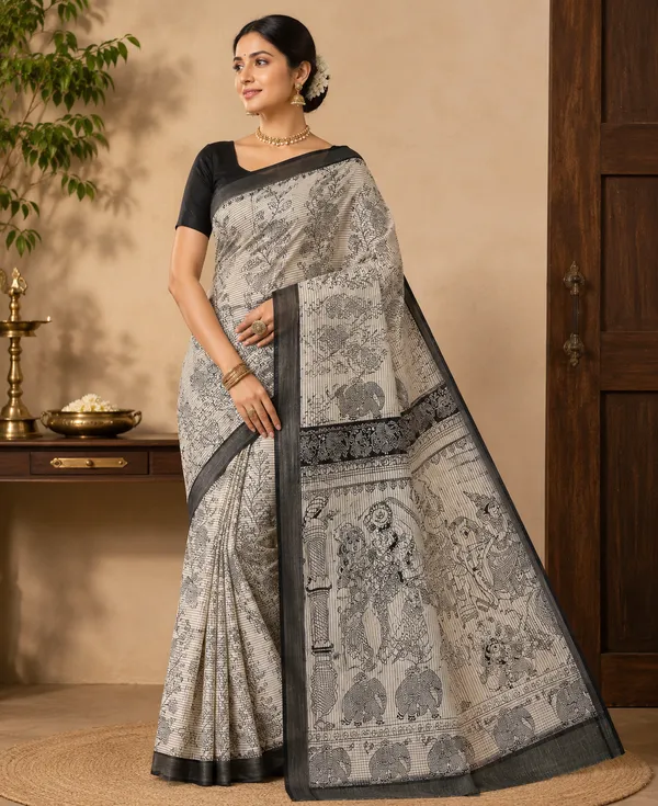 Off-White_and_Black_Saree_6.5_Mtr_With_Blouse_For_Women