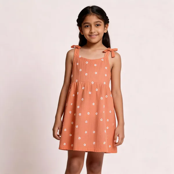 Orange_Muslin_Floral_Print_Knot_Frock_For_Baby_Girls