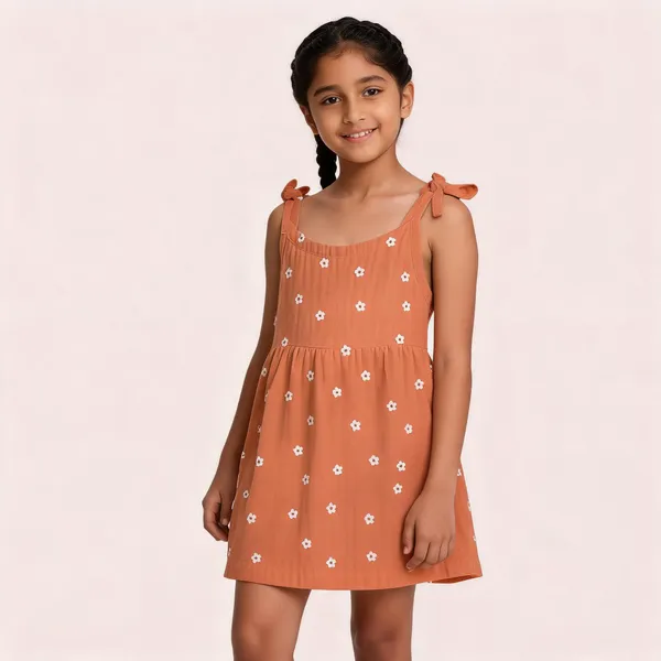 Orange_Muslin_Floral_Print_Knot_Frock_For_Baby_Girls