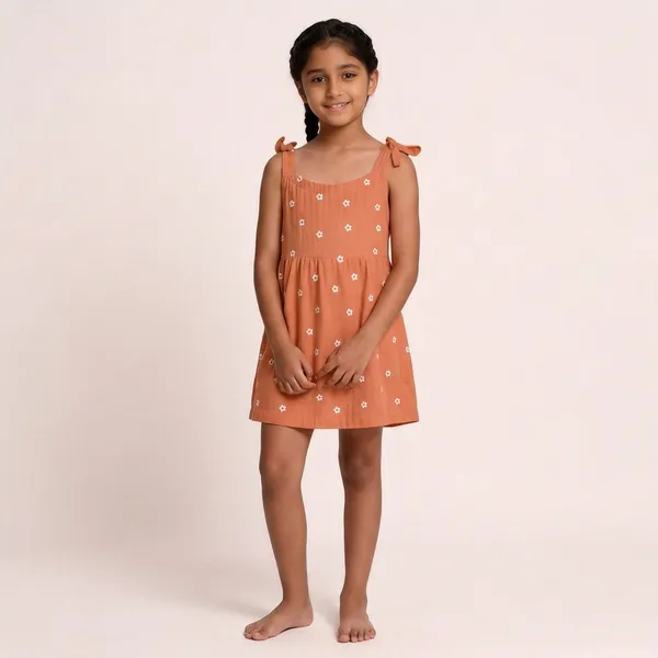 Orange_Muslin_Floral_Print_Knot_Frock_For_Baby_Girls