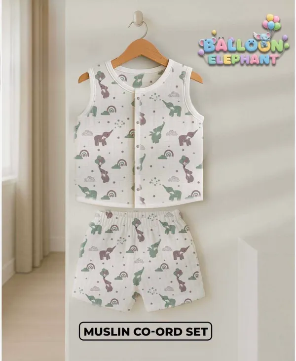 White_Muslin_Animal_Print_Sleeveless_Co-Ord_Set_For_Babies